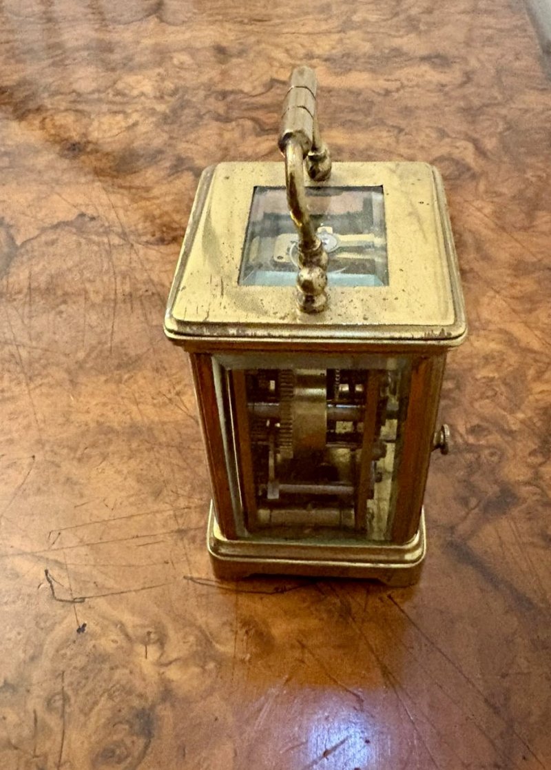 Antique Victorian Miniature Brass Carriage Clock With Alarm - Image 6